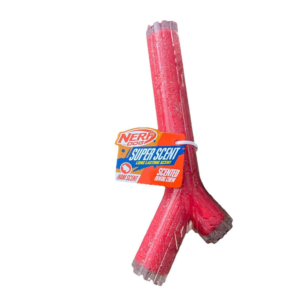 Hasbro Nerf Dog Ham Scented Dental Toy Chew Bone Fetch Stick NIP Orange Busy
